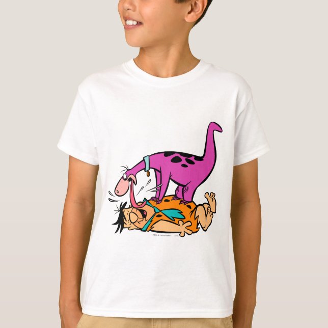 Dino Slickande Fred Flintstone Tee Shirt (Framsida)