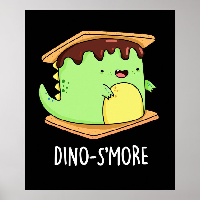 Dino-smore Funny Dinosaur Smore Pun Mörk BG Poster (Framsidan)