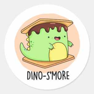 Dino-smore Funny Dinosaur Smore Pun Runt Klistermärke