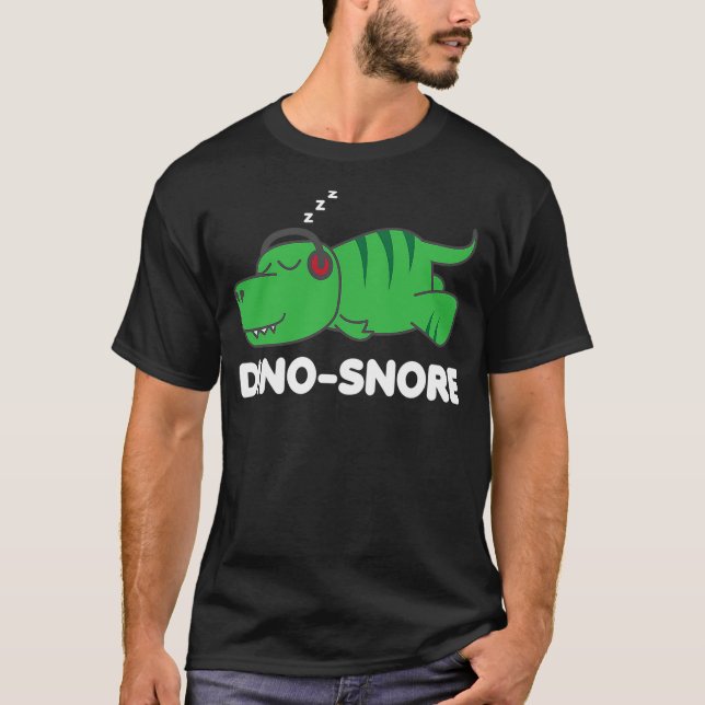 Dino Snore Pyjamas TRex Dinosaur Hörlurar T Shirt (Framsida)