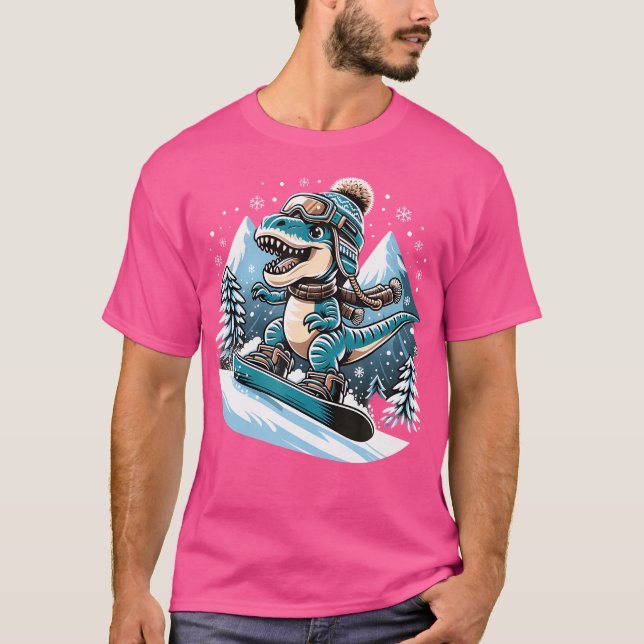 Dino Snowboarding Roligt Coola  Snowboard För mana T Shirt (Framsida)