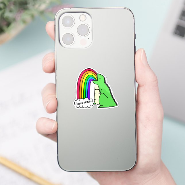 Dino som spyr regnbågar dekal (Telefon)