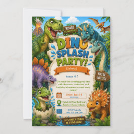 Dino Splash Party Födelsedag - Dinosaurie Poolpart Inbjudningar