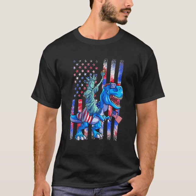 Dino Statue Of Liberty 4th Of July Shirt Boys Amer T Shirt (Framsida)