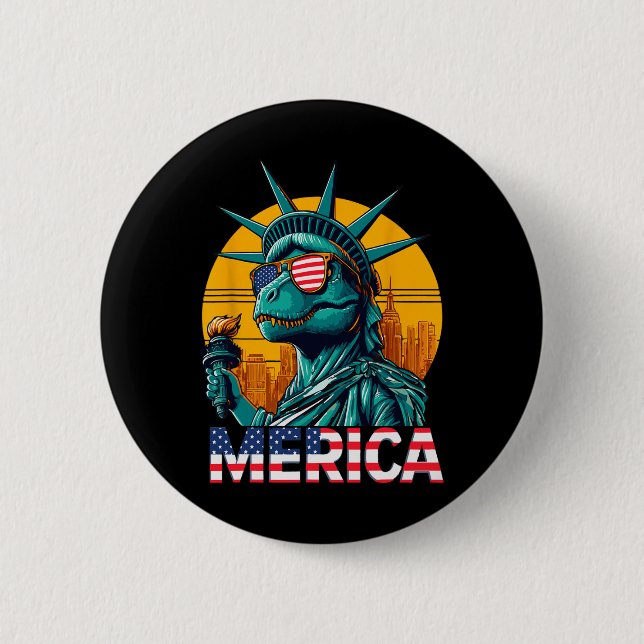 Dino Staty Of Liberty 4 juli Trex Pojkar Ameri Knapp (Framsida)