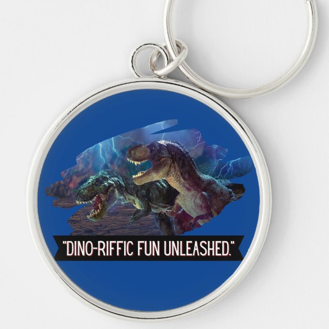 dino - strålande funktions rund silverfärgad nyckelring (Framsidan)