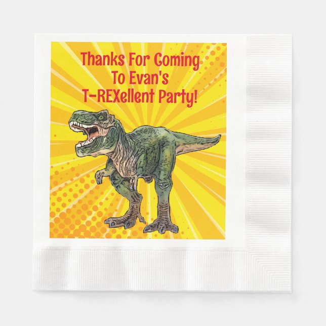 Dino T-Rex Dinosaur Funny Birthday Boy Gult Pappersservett (Framsidan)