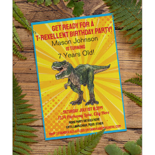 Dino T-Rex Dinosaur Funny Birthday Colorful Roligt Inbjudningar