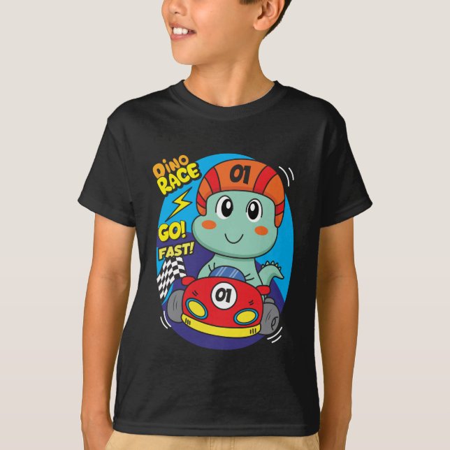 Dino Tävling Car Cute T Shirt (Framsida)