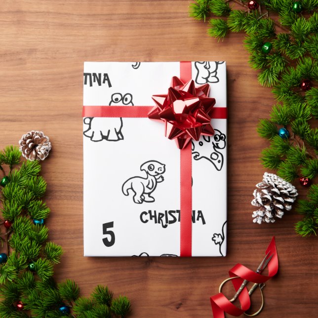 Dino-Themed Kid's Birthday Presentpapper (Julgåva)