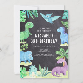 Dino Three Trex Boy 3rd Dinosaur Birthday Inbjudningar