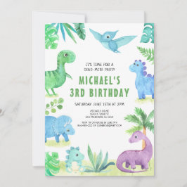 Dino Three Trex Boy 3rd Dinosaur Birthday Inbjudningar