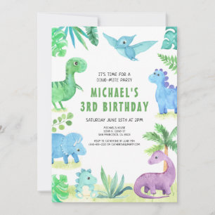 Dino Three Trex Boy 3rd Dinosaur Birthday Inbjudningar