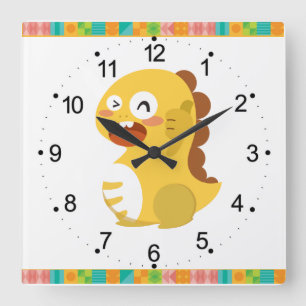 Dino-tid till Teach Square Clock Fyrkantig Klocka