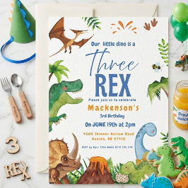 Dino tre rex 3:e pojke Dinosaurie födelsedagsfest Inbjudningar