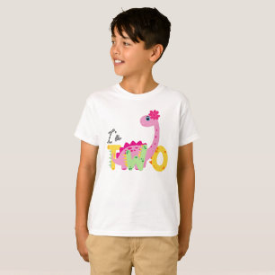 Dino TRex Jag är 2 Födelsedags pojkar två Tillbaka T Shirt