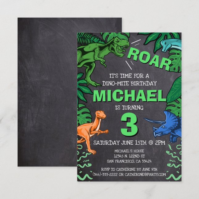 Dino Trex Jurassic Boy Dinosaur Birthday (Fram/baksida)
