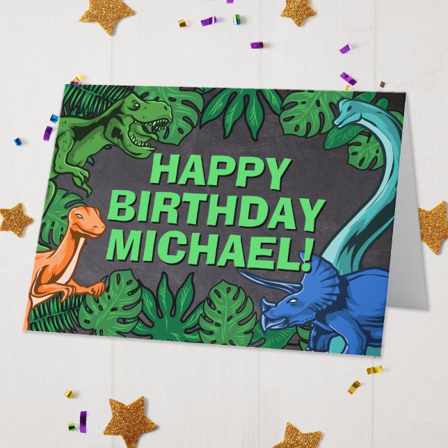 Dino Trex Jurassic Boy Dinosaur Birthday Kort (Personalized Kids Dinosaur Birthday Party Card)