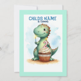 Dino Turning 2 Birthday Inbjudningar