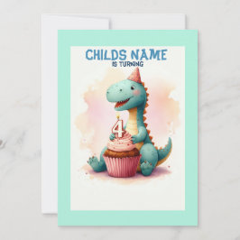 Dino Turning 4 Birthday Inbjudningar