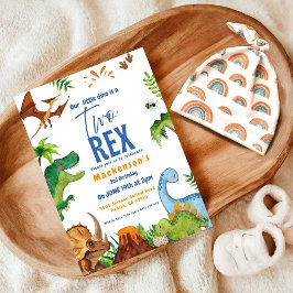 Dino Two rex 2nd boy Dinosaur birthday party Inbjudningar