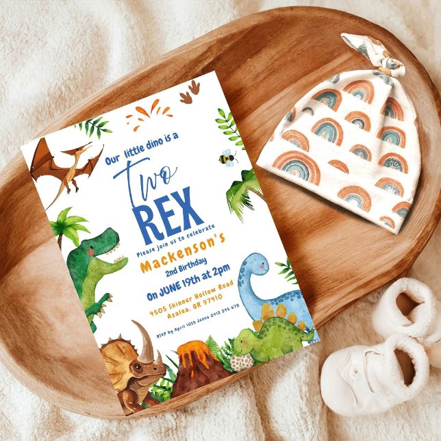 Dino Two rex 2nd boy Dinosaur birthday party Inbjudningar (Skapare uppladdad)