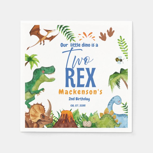 Dino Two rex 2nd boy Dinosaur birthday party Pappersservett (Framsidan)
