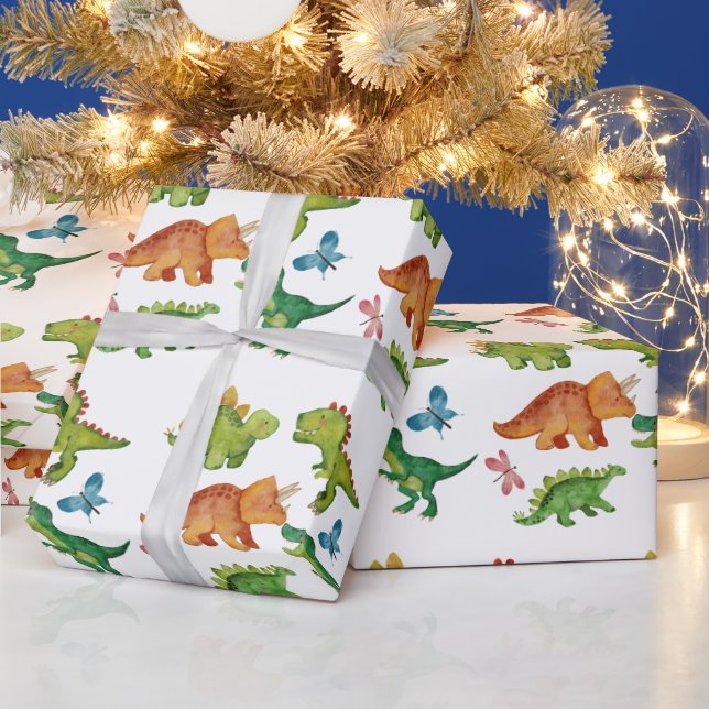 Dino Two rex 2nd boy Dinosaur birthday party Presentpapper (Helgdagar)