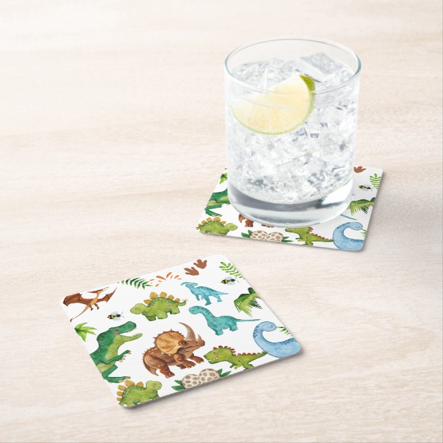 Dino Two rex 2nd boy Dinosaur birthday party Underlägg Papper Kvadrat (Insitu)