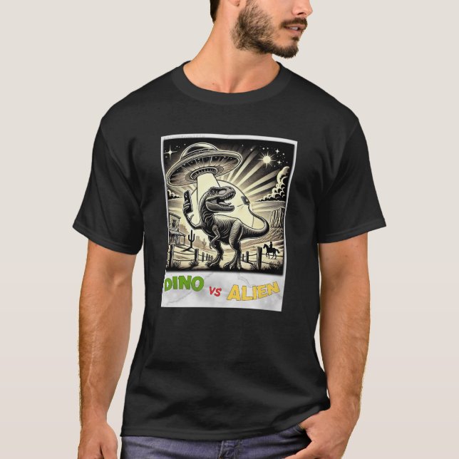Dino UFO Selfie: Dino vs Alien (Man Tshirt) #09 T Shirt (Framsida)