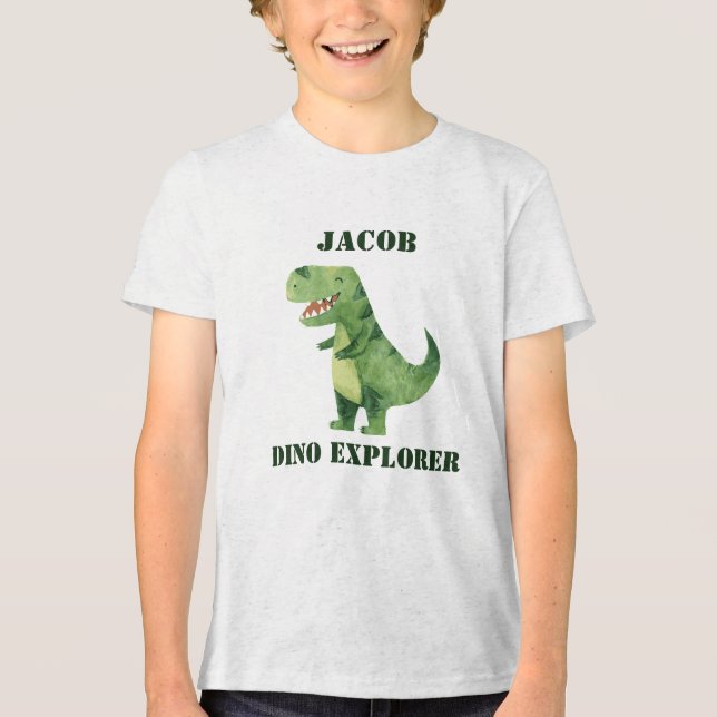 Dino Utforskare Barn Namn Dinosaurie Födelsedagsfe T Shirt (Framsida)