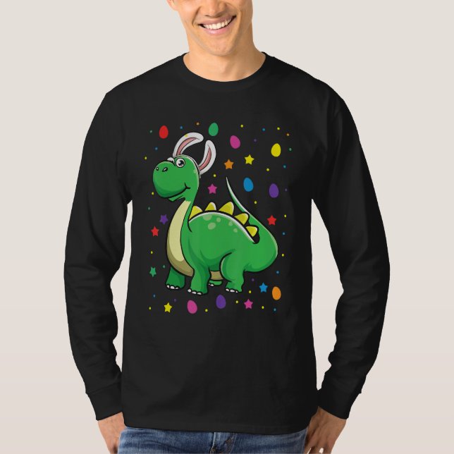 Dino with Bunny Öron Funny Egg Hunting Dinosaur Ea T Shirt (Framsida)