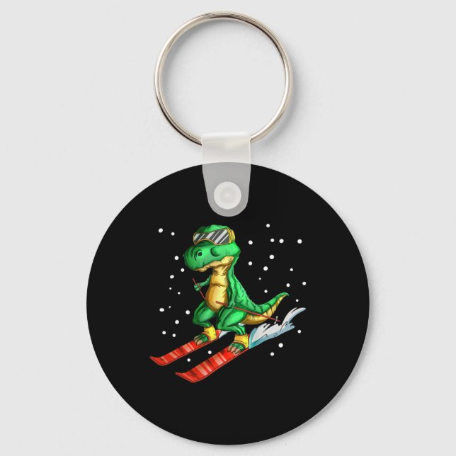 Dino With Ski Goggles Skier Dinosaur T-rex Skiing  Nyckelring (Framsida)