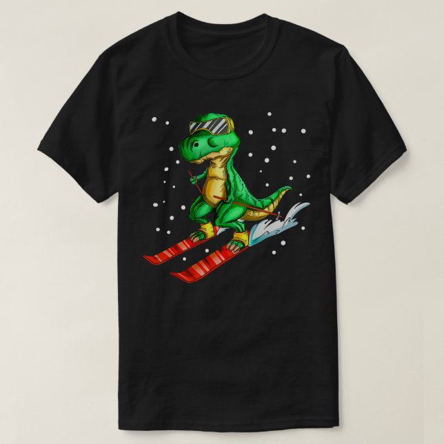 Dino with Ski Goggles Skier Dinosaur Trex Skiing T Shirt (Design framsida)