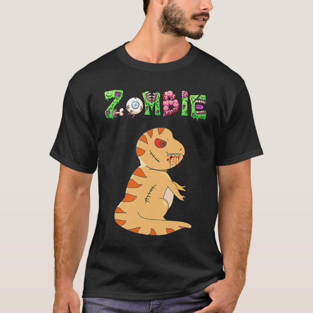 Dino Zombie  Humor Halloween T Shirt (Framsida)