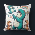 DinoBear Bond Kudde<br><div class="desc">Den här fängslande designen visar en björnfamilj klädd som dinosaurier, symboliserar kärlek och glädje. Med regnbåge, hjärtan, stjärnor och vibrerande inslag utstrålar det värme, lek och tillsammans.</div>