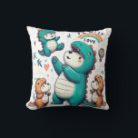 DinoBear Bond Kudde<br><div class="desc">Den här fängslande designen visar en björnfamilj klädd som dinosaurier, symboliserar kärlek och glädje. Med regnbåge, hjärtan, stjärnor och vibrerande inslag utstrålar det värme, lek och tillsammans.</div>