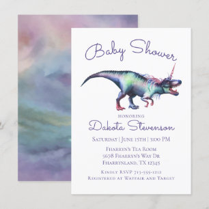 Dinocorn Baby Shower Färgfärgade encorn Dinosaur Inbjudningar
