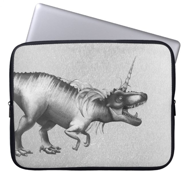 Dinocorn Chrome | Silver Unicorn Horned Dinosaur Laptop Fodral (Framsidan)