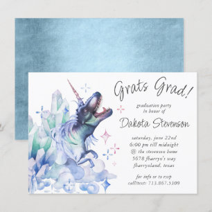 Dinocorn Crystal Blue Unicorn Dinosaur Student Inbjudningar