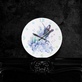 Dinocorn Crystal Dinosaur Unicorn Fantasy Unisaur Rund Klocka