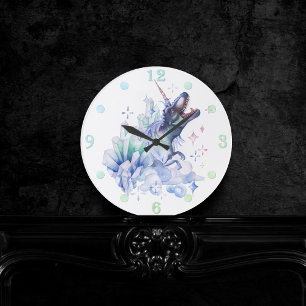 Dinocorn Crystal Dinosaur Unicorn Fantasy Unisaur Rund Klocka