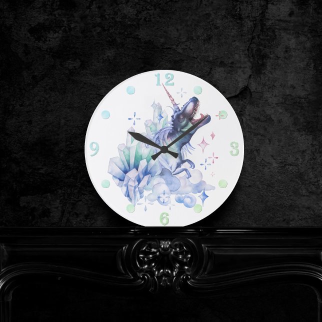 Dinocorn Crystal Dinosaur Unicorn Fantasy Unisaur Rund Klocka (Skapare uppladdad)