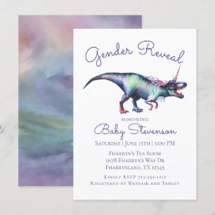 Dinocorn Gender Reveal Färgfärgade encorn Dinosa Inbjudningar