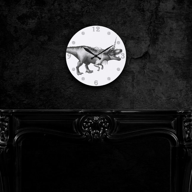 Dinocorn Silver | Fantasy Unicorn Horned Dinosaur Rund Klocka (Skapare uppladdad)