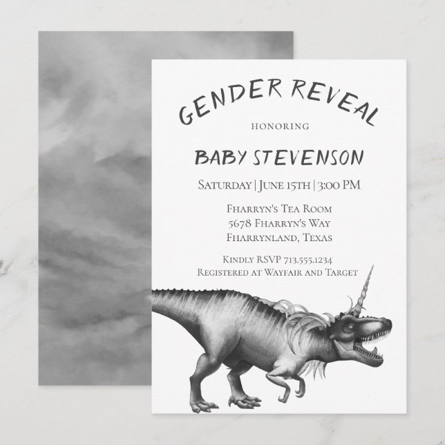 Dinocorn Silver | Gender av monokrom Neutralt Inbjudningar (Fram/baksida)