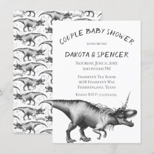 Dinocorn Silver   Monokrom Par Baby Shower Inbjudningar