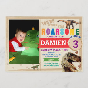 Dinodaur Birthday bjudande Dino Trex Inbjudan