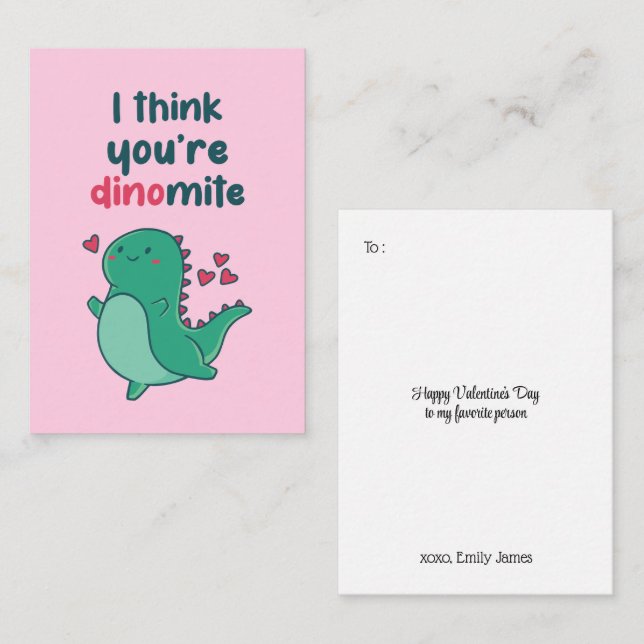 Dinomite Cute Dino Pun Funny Kids Alla hjärtans da Anteckningskort (Fram/baksida)