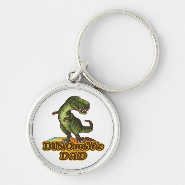 Dinomite Pappa Rund Silverfärgad Nyckelring (Framsidan)